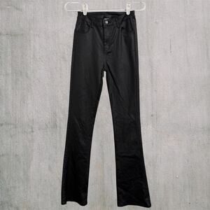 Faux Leather Black Flare Women Teen Pants Size XS Slimming High Waisted Jeans